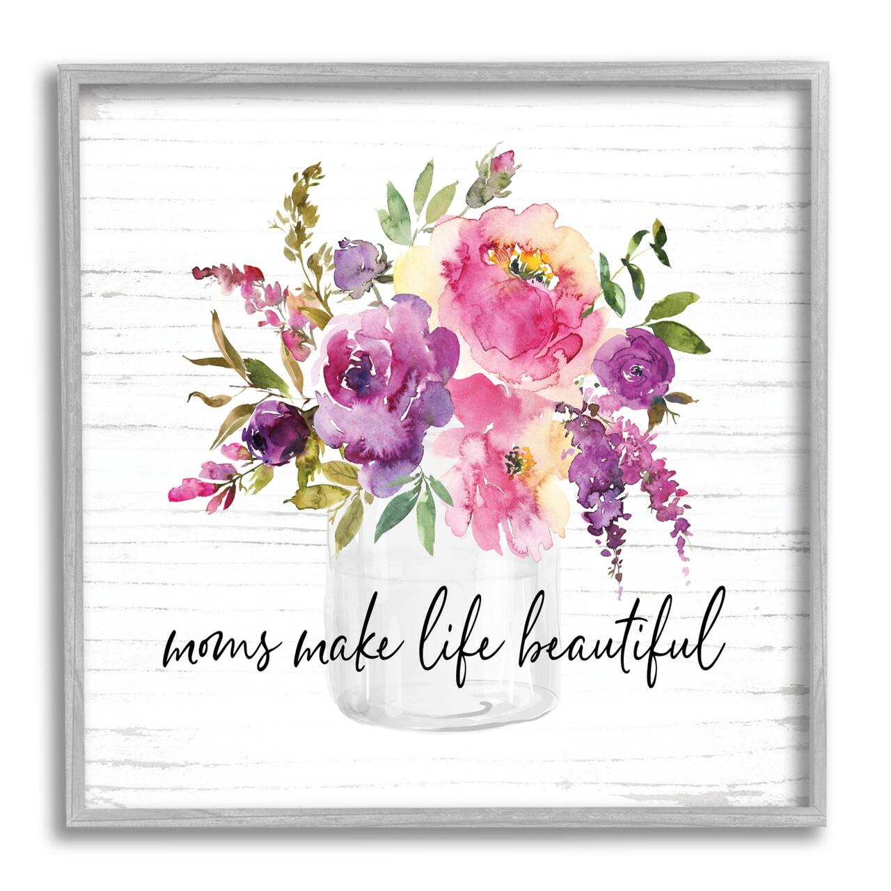 Stupell Industries Mom's Make Life Beautiful Watercolor Flower Bouquet Framed Giclee Art